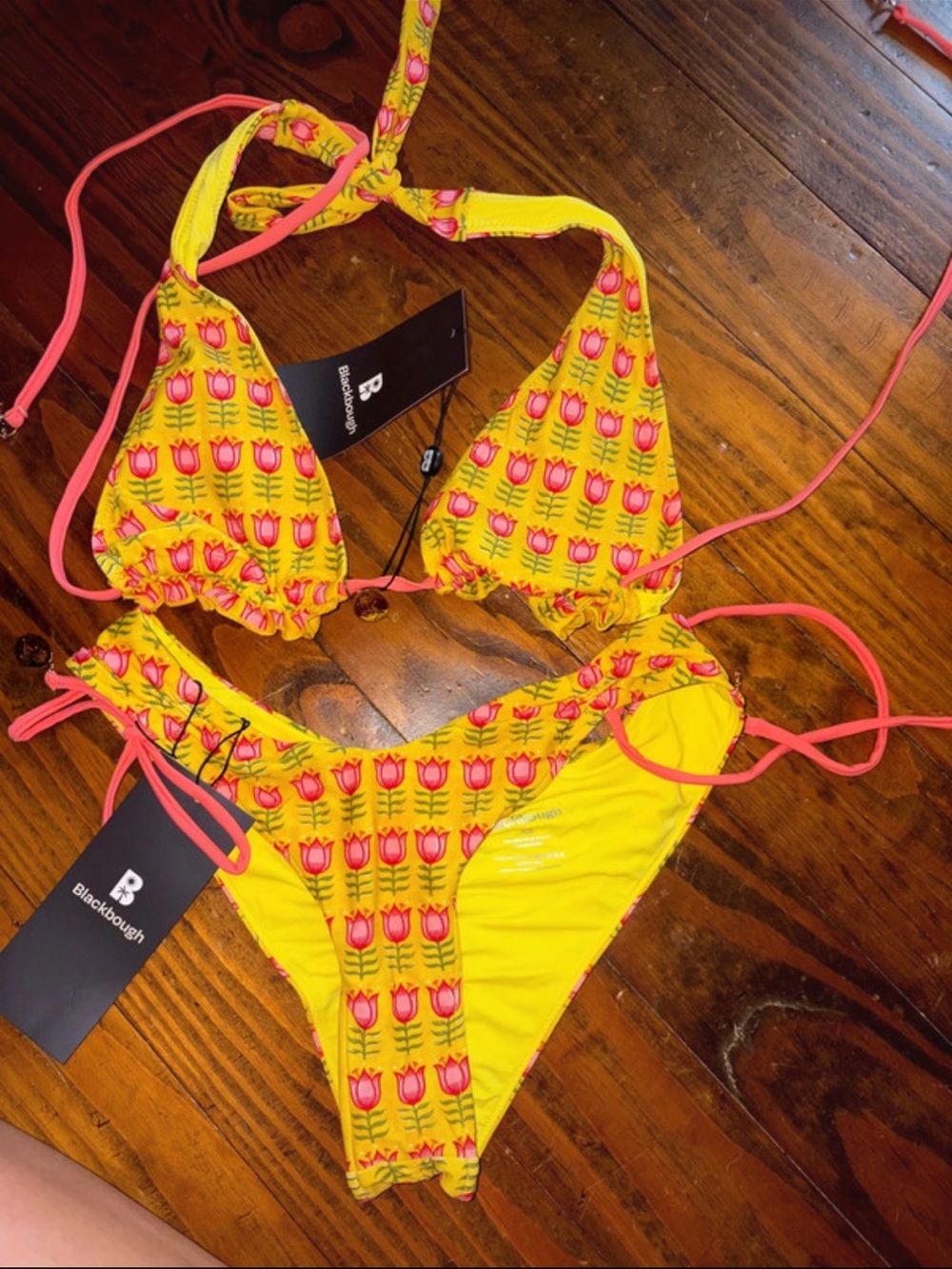 Blackbough Kids Yellow Bikini with Pink Tulip Print NWT